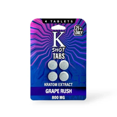 K Shot Tabs Kratom Extract Tablets Grape Rush 200mg Per Tablet